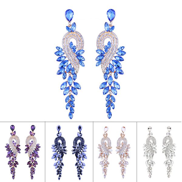 Luxury Crystal Leaf Maxi Earrings for Women's Wedding